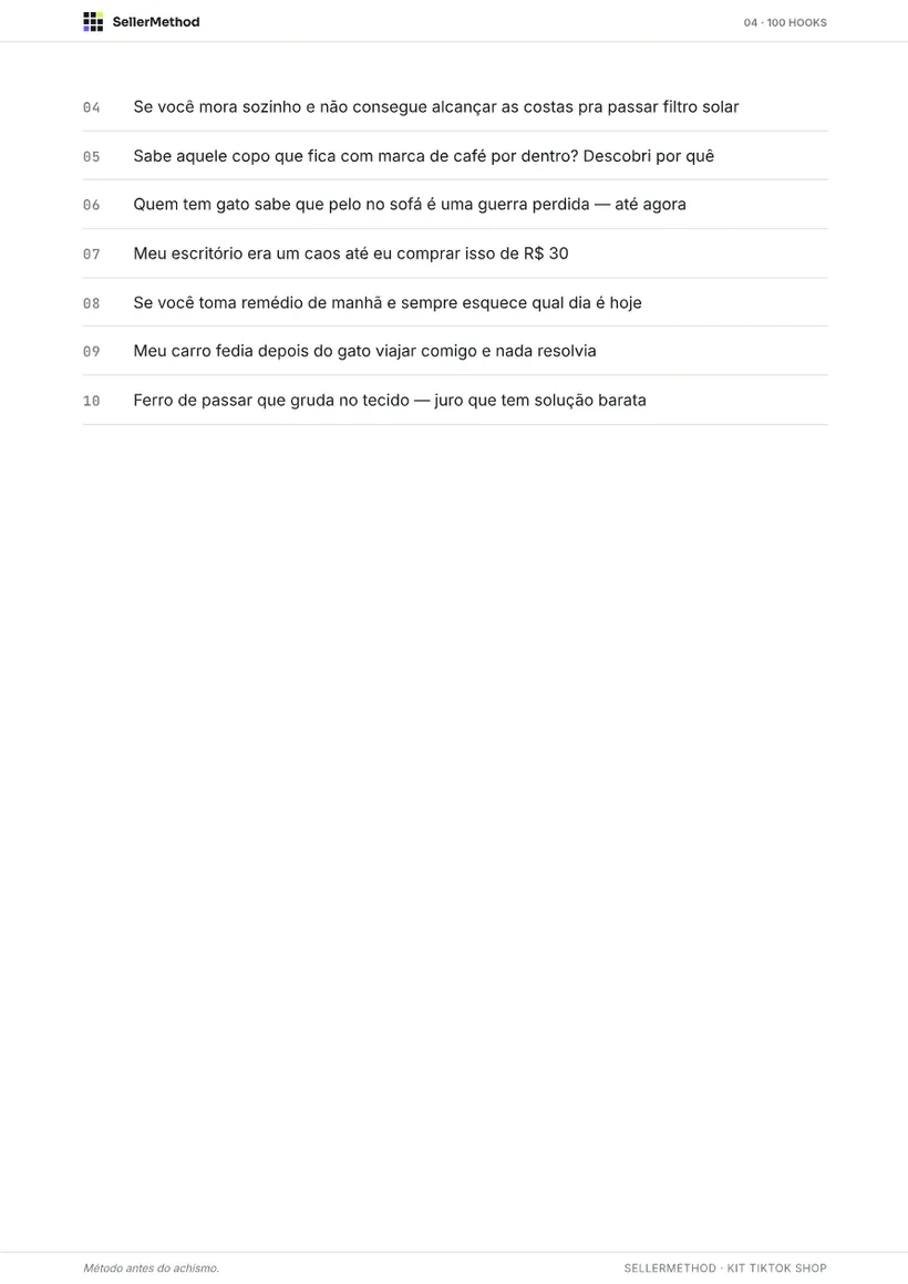 O banco de aberturas — 100 Hooks · categoria dor