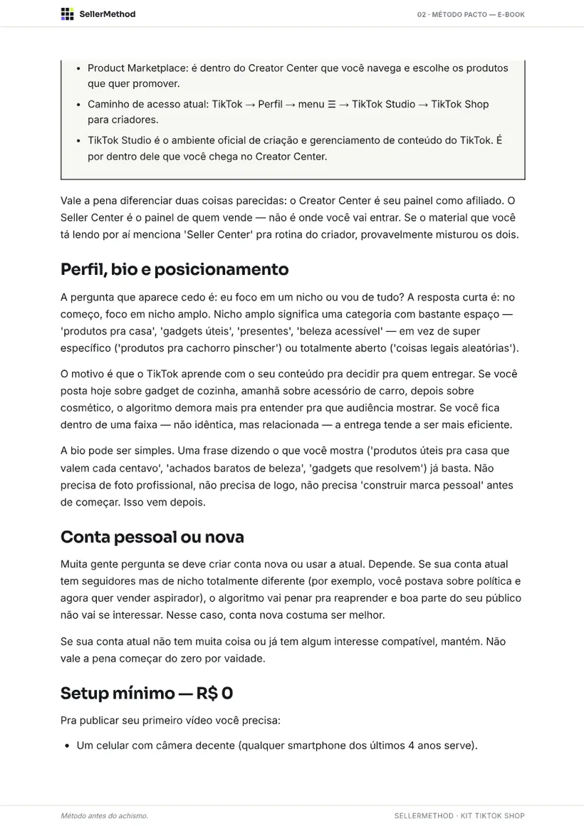 Setup e posicionamento — Playbook · cap. 3