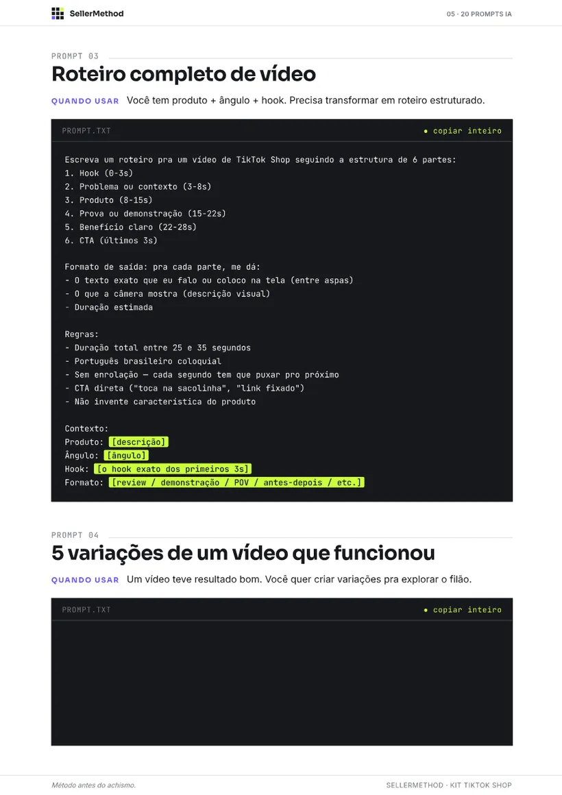 Roteiro completo de vídeo — 20 Prompts · pág. 4